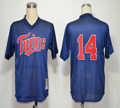 Mitchell And Ness 1991 Twins #14 Kent Hrbek Navy Blue Stitched MLB Jersey - Click Image to Close